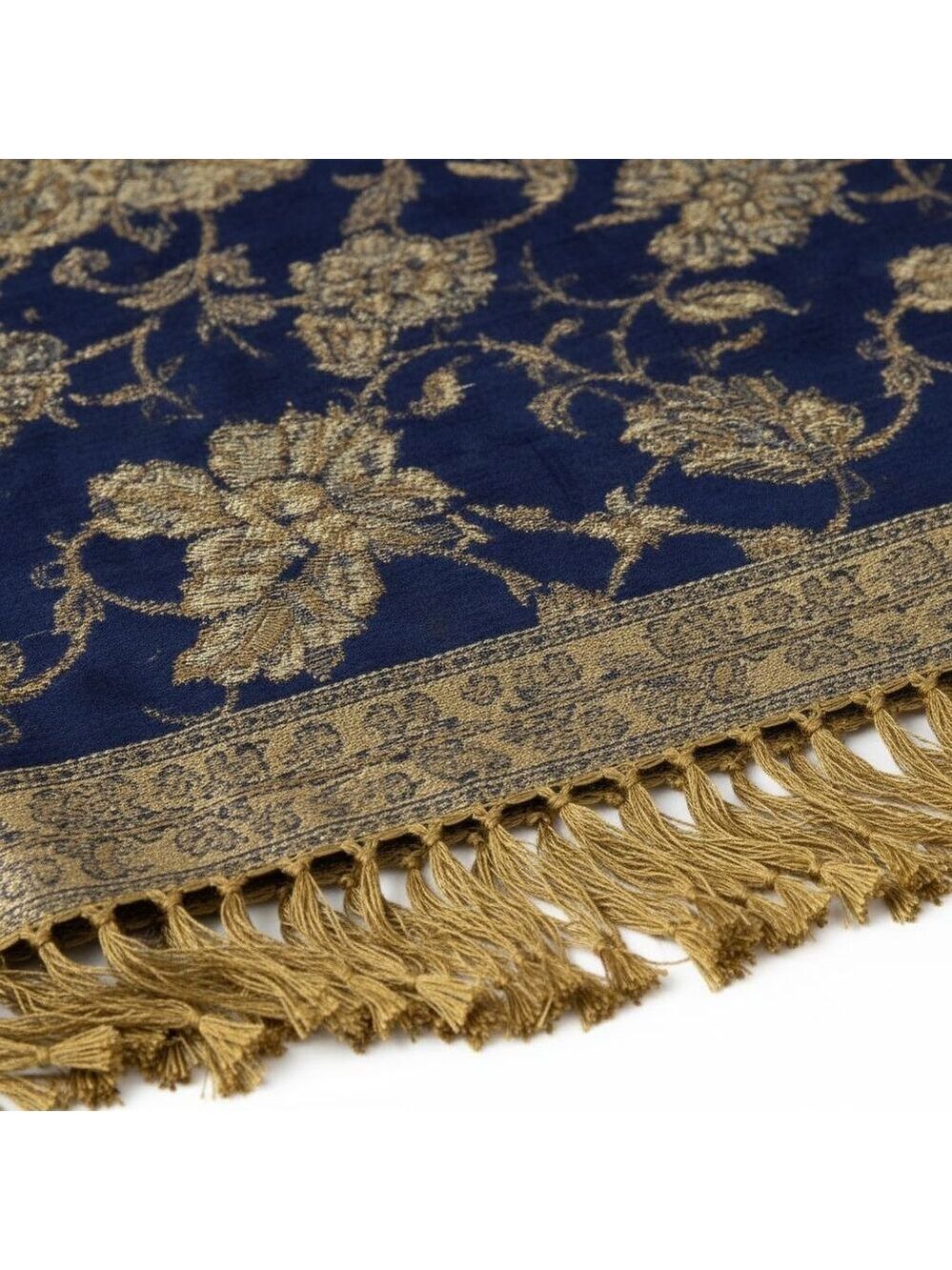 Blue Gold Paisley Jacquard Scarf Shawl Fringe Boho Wrap Women 72x28 - Picture 2 of 9